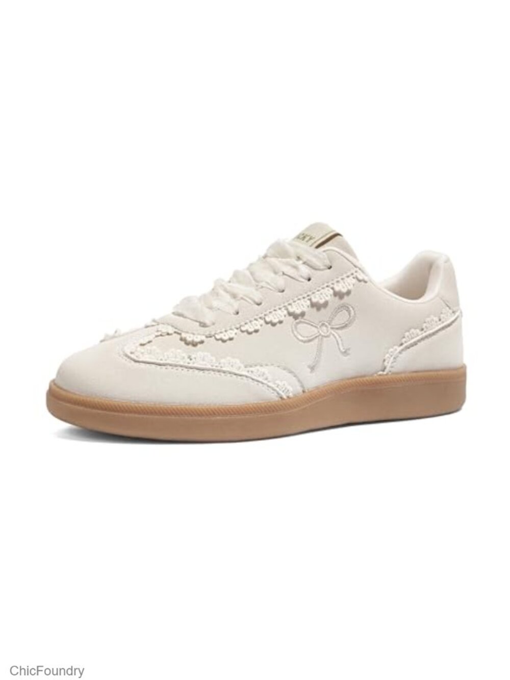 Women's Lace Detail Sneakers with Organza Ribbon Ballet Style Faux Suede Leather